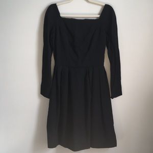 Vintage Era Black Long Sleeve Square Neck Dress